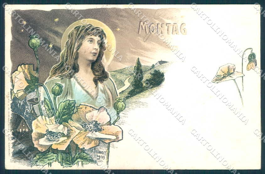 Artist Signed Frundt Lady Art Nouveau Montag cartolina postcard TW2198 – fronte