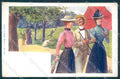 Artist Signed Josef Straka Lady Romantic Couple Umbrella Sockl 614 pc TW2201 – fronte