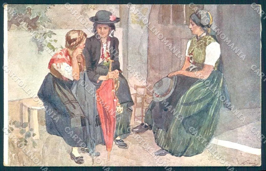 Artist Signed L. Resch Lady Umbrella serie XXV-7 cartolina postcard TW2204 – fronte