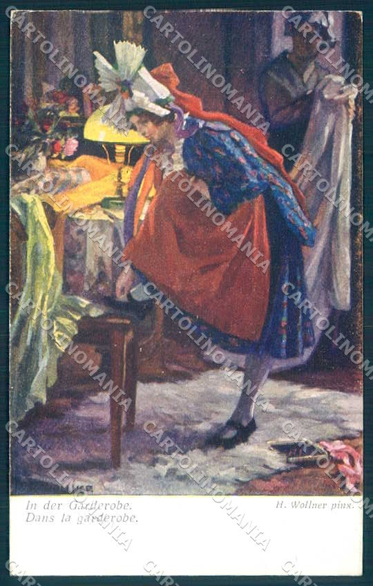 Artist Signed H. Wollner Lady Garderobe BKWI 2325 cartolina postcard TW2224 – fronte