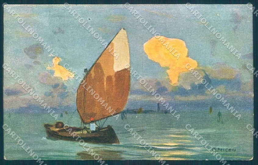 Artist Signed Miceu Trieste Boat Fisherman Milan Mandich postcard TW2227 – fronte