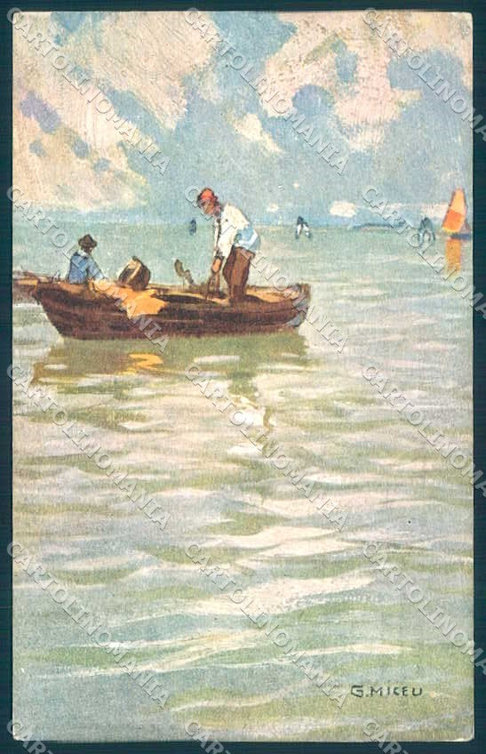 Artist Signed Miceu Trieste Boat Fisherman Milan Mandich postcard TW2228 – fronte