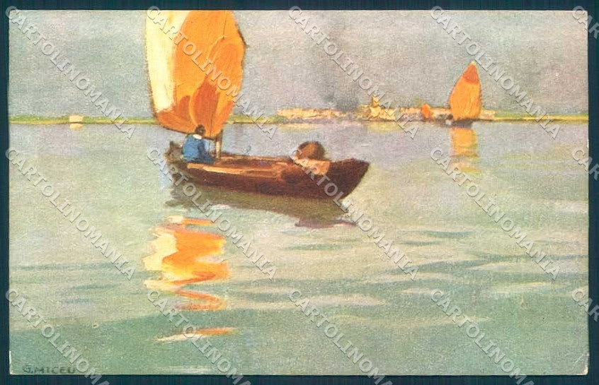 Artist Signed Miceu Trieste Boat Fisherman Milan Mandich postcard TW2229 – fronte