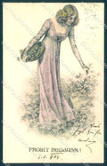 Greetings Fashion Lady New Year Four Leaf Clover TSN 339-8 postcard TW2232 – fronte