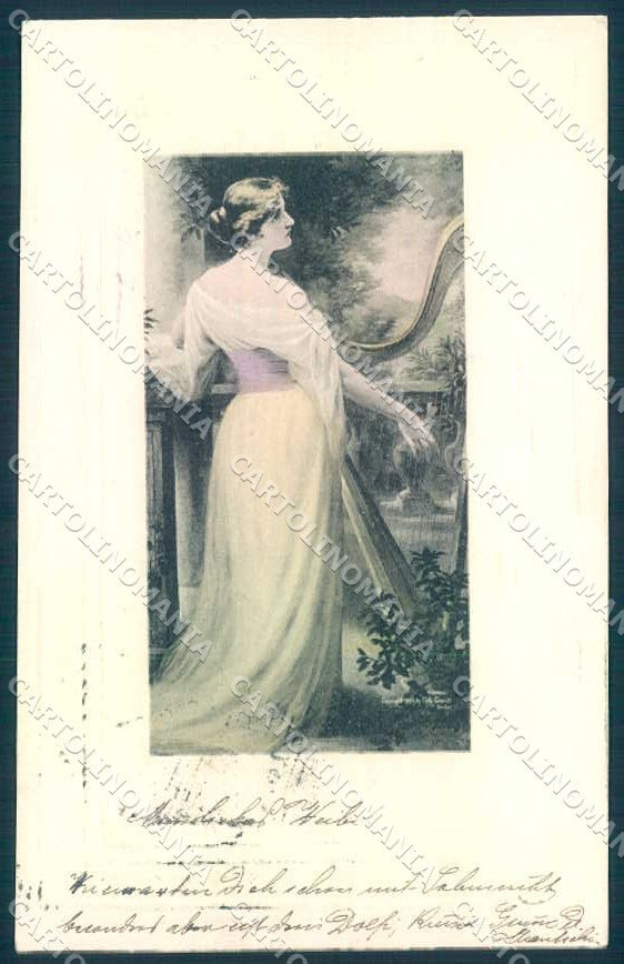 Artist Signed Fashion Lady Harp Viennoise F.G.B. serie 931 postcard TW2235 – fronte