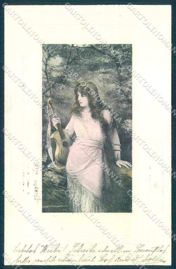 Artist Signed Fashion Lady Guitar Viennoise F.G.B. serie 936 postcard TW2236 – fronte
