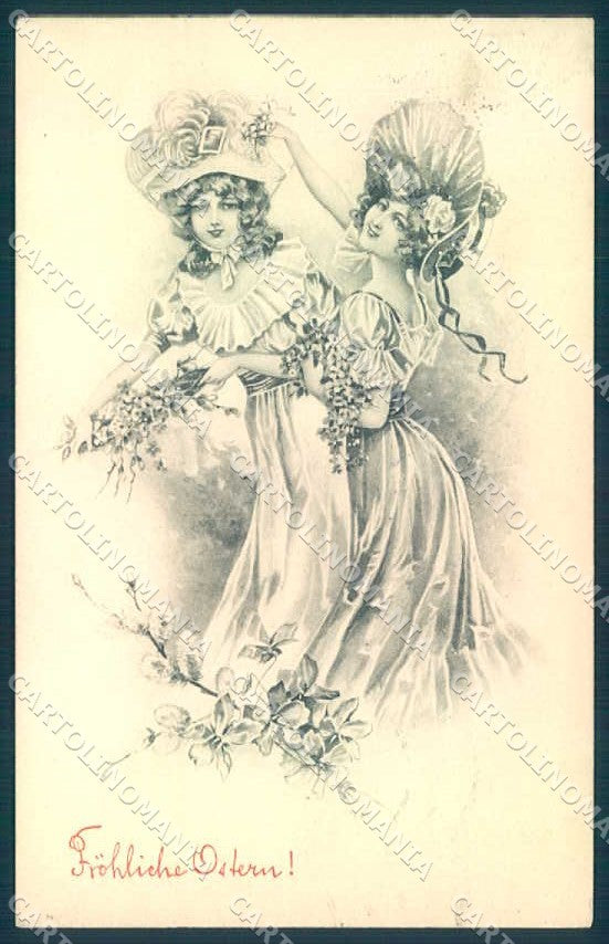 Greetings Fashion Lady Viennoise Easter serie 658 1-4 cartolina postcard TW2237 – fronte