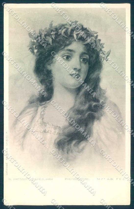 Artist Signed N. Prescott Davies Fashion Lady Viennoise serie 6017 pc TW2240 – fronte