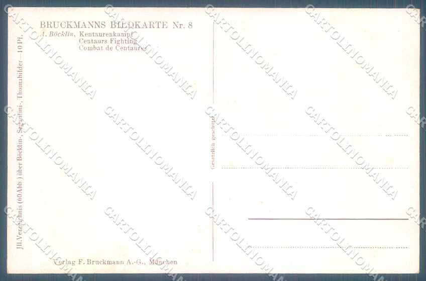 Artist Signed Bocklin Centaurs Fighting Bruckmanns 8 cartolina postcard TW2256 – retro