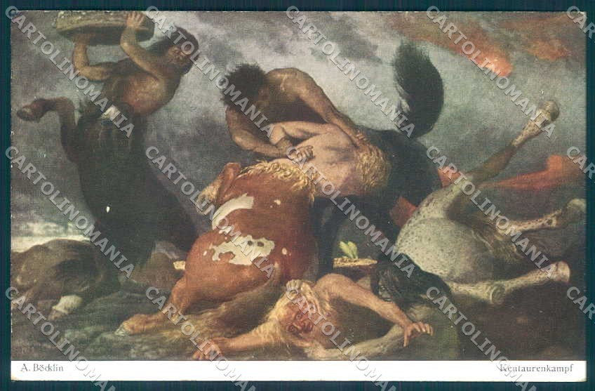 Artist Signed Bocklin Centaurs Fighting Bruckmanns 8 SOFT CREASE postcard TW2257 – fronte