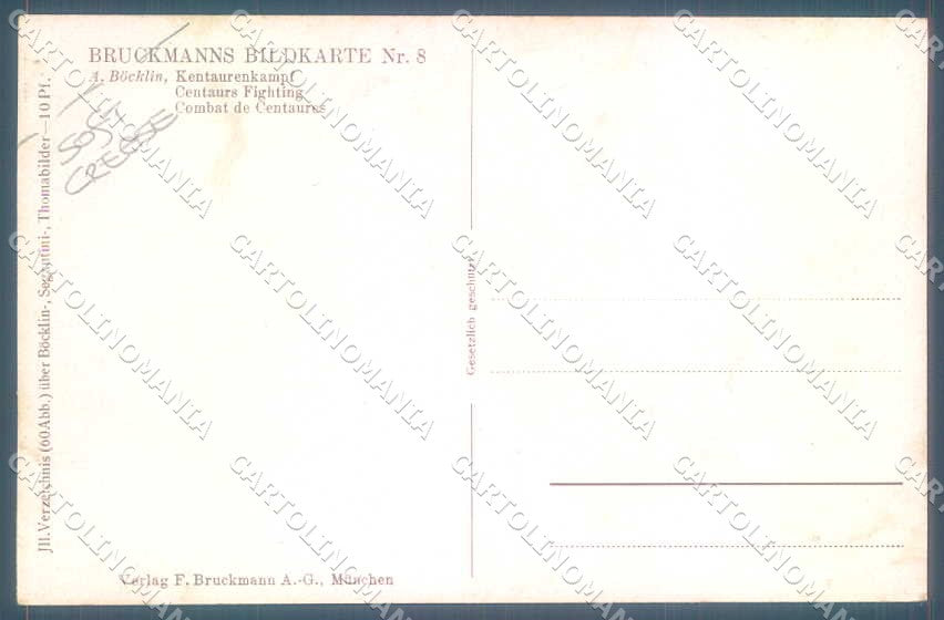 Artist Signed Bocklin Centaurs Fighting Bruckmanns 8 SOFT CREASE postcard TW2257 – retro