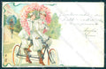 Artist Signed Lady Couple Bicycle Tandem CREASED BACK REPLACED PC TW2278 – fronte