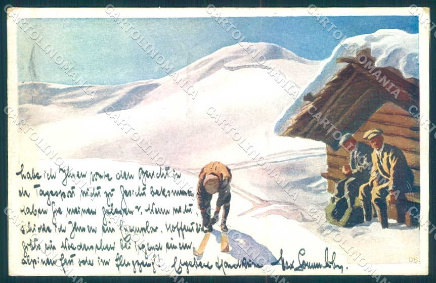 Artist Signed Mountain Snow Man Ski BKWI cartolina postcard TW2279 – fronte