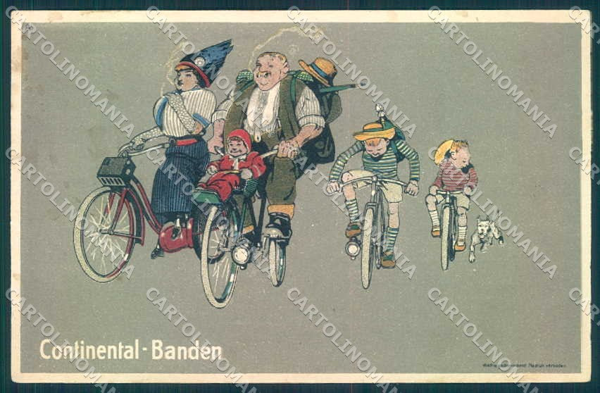 Artist Signed People Bicycle Advertising Continental Banden postcard TW2280 – fronte