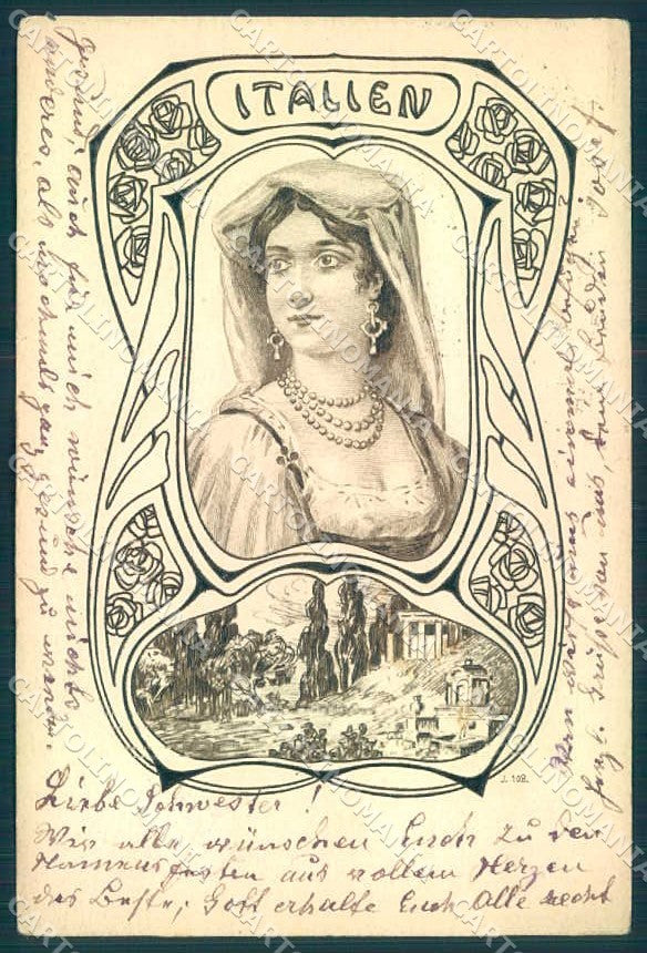 Artist Signed Lady Italien Landscape Flower serie 108 cartolina postcard TW2282 – fronte