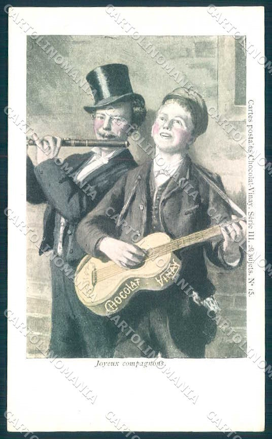Artist Signed Man Playing Guitar Advertising Chocolat Vinay III-15 pc TW2285 – fronte