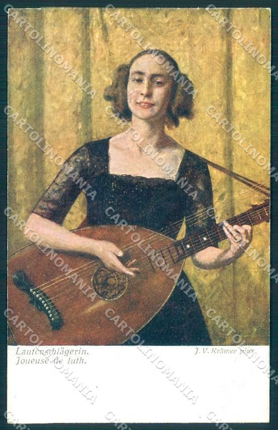 Artist Signed Kramer Lady Joueuse de Luth BKWI 2336 cartolina postcard TW2289 – fronte