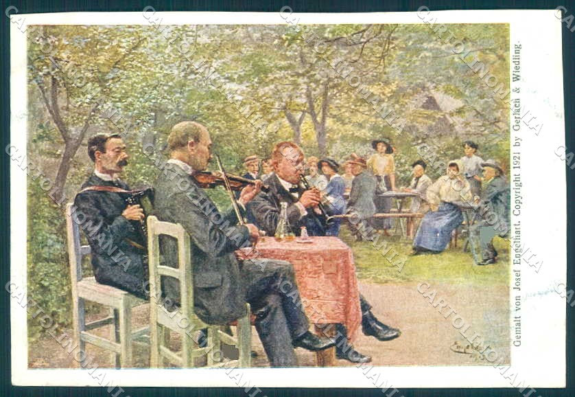 Artist Signed Josef Engelhart Man Music Band Violin TRIMMED postcard TW2290 – fronte