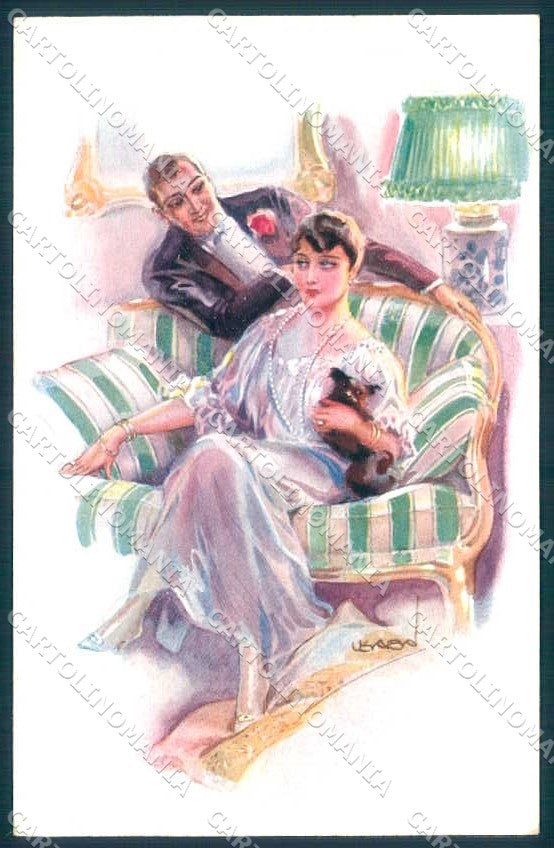 Artist Signed Usabal Glamour Lady Couple Erkal 318-4 cartolina postcard TW2291 – fronte