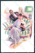 Artist Signed Usabal Glamour Lady Couple Erkal 318-4 cartolina postcard TW2291 – fronte