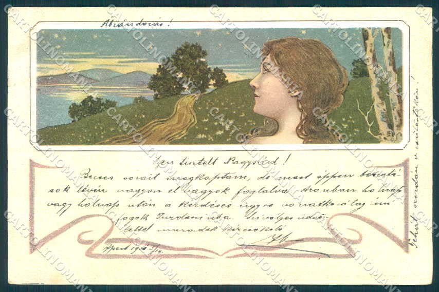 Artist Signed Lady Landscape Art Nouveau serie 4074 cartolina postcard TW2293 – fronte