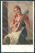 Artist Signed Jos Suss Lady Lieder zur Laute Kunstler 964 CREASE postcard TW2301 – fronte
