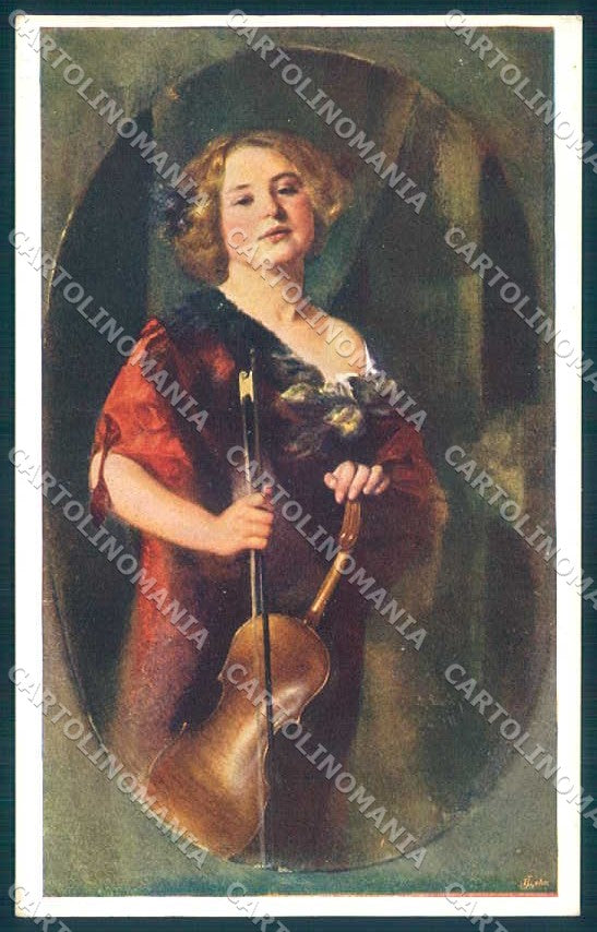 Artist Signed M. Lewis Lady Violoniste Kunstler 335 cartolina postcard TW2302 – fronte