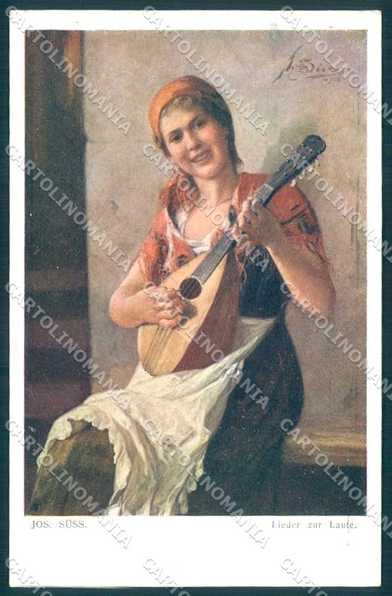 Artist Signed Jos Suss Lady Lieder zur Laute Kunstler 964 postcard TW2304 – fronte