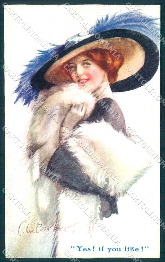 Artist Signed Barber Fashion Lady Mode BKWI 861-6 TRIMMED postcard TW2305 – fronte