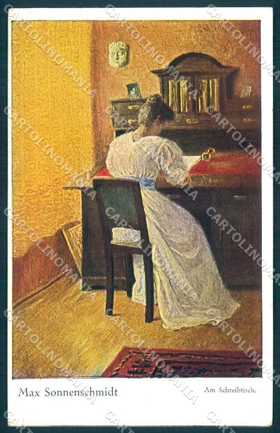 Artist Signed Max Sonnenschmidt Lady Writing Desk serie 354 postcard TW2306 – fronte