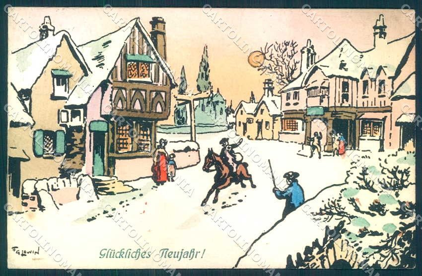 Artist Signed F.G. Lewin Man Horse New Year MM Vienne 502 postcard TW2317 – fronte