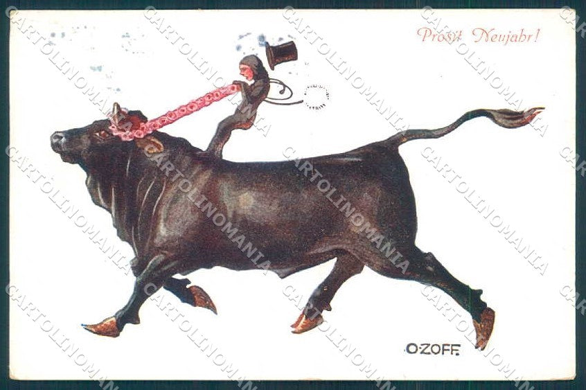 Artist Signed O. Zoff Bull Chimney Sweep New Year serie 30 postcard TW2321 – fronte