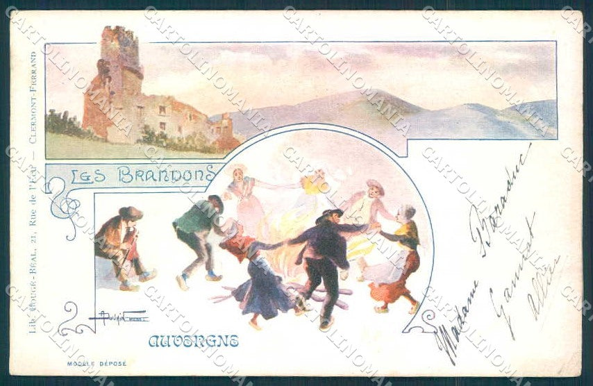 Artist Signed Douhin Les Brandons Auvergne CREASED ABRADED postcard TW2328 – fronte