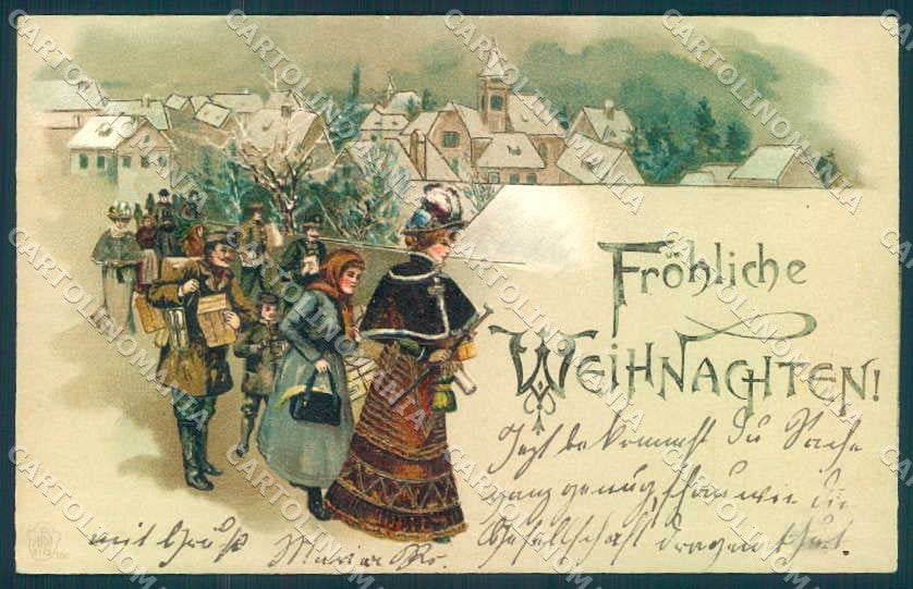 Greetings Lady Winter Landscape Christmas Relief 2173-180 postcard TW2336 – fronte