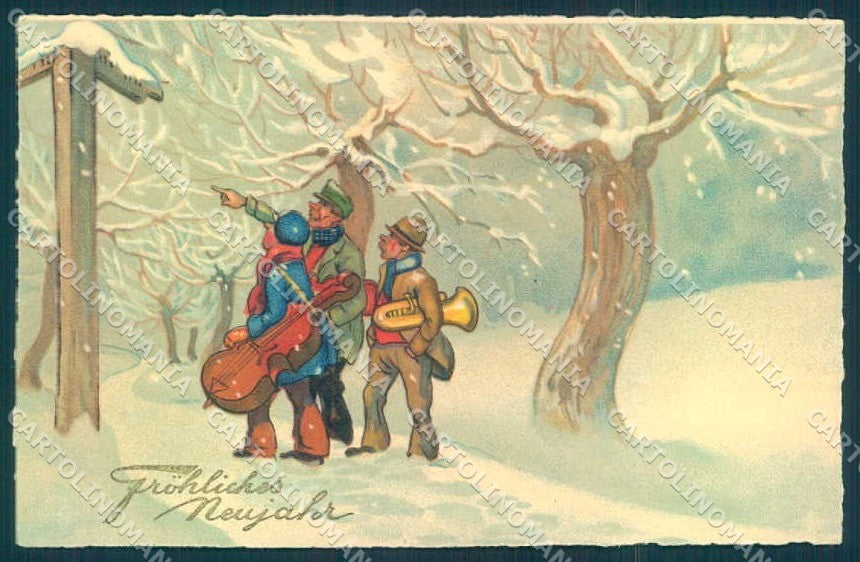 Greetings Man Music Band Violin New Year Erika 6064 postcard TW2340 – fronte