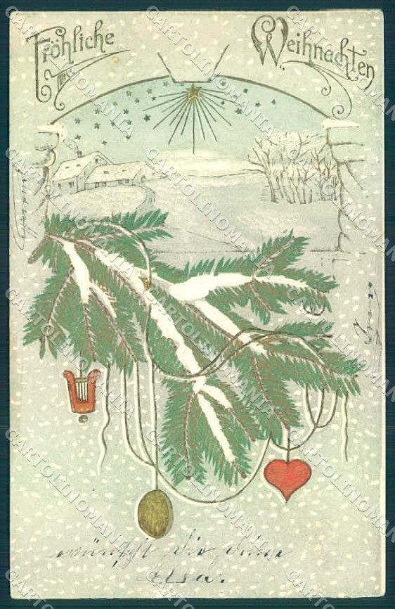 Greetings Christmas Tree Winter Landscape Relief cartolina postcard TW2341 – fronte