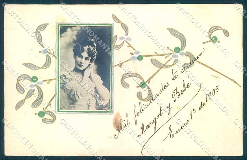 Greetings Lady Christmas Mistletoe B.& R.in M. RPPC cartolina postcard TW2344 – fronte