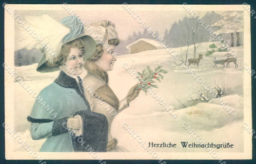 Greetings Fashion Lady Christmas Viennoise BKWI 2820-6 cartolina postcard TW2346 – fronte