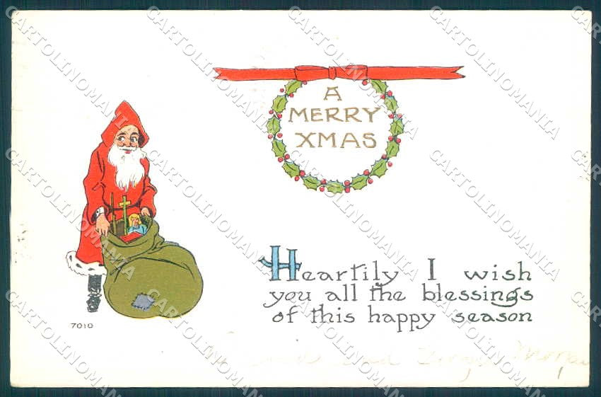 Greetings Christmas Santa Toy Doll Relief serie 7010 cartolina postcard TW2351 – fronte