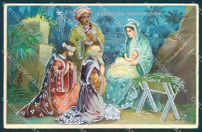 Greetings Nativity Family Magic King Christmas HWB 8200 postcard TW2355 – fronte