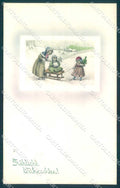 Greetings Christmas Children Sleigh Viennoise VK Vienne 5040 postcard TW2356 – fronte