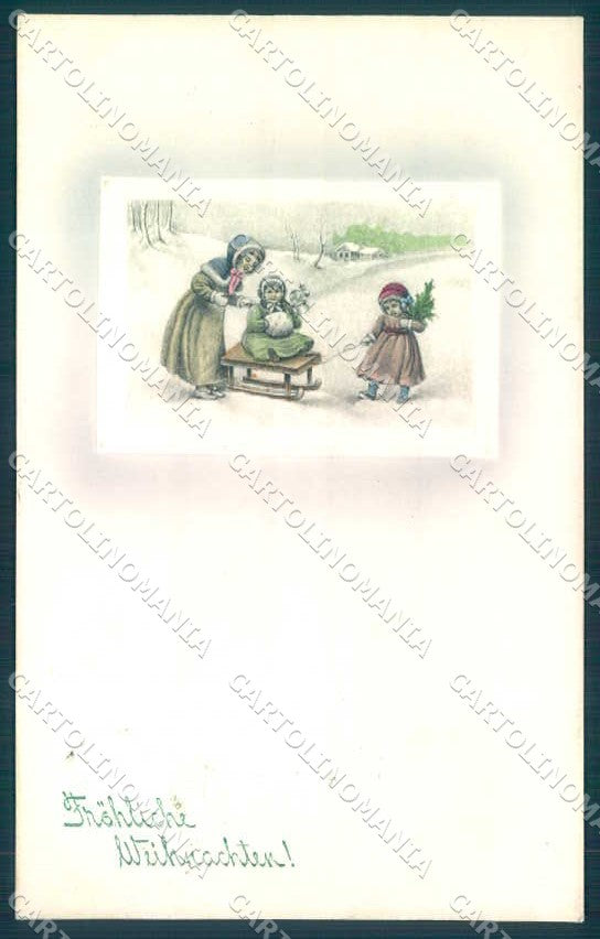 Greetings Christmas Children Sleigh Viennoise VK Vienne 5040 postcard TW2356 – fronte
