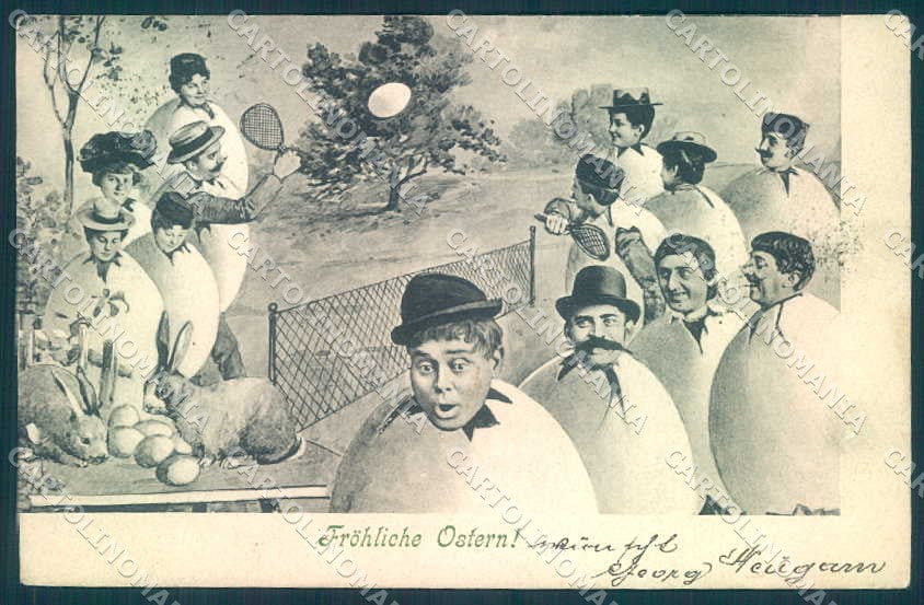 Greetings Easter Egg Tennis Surrealism BKWI 4516-1 cartolina postcard TW2357 – fronte