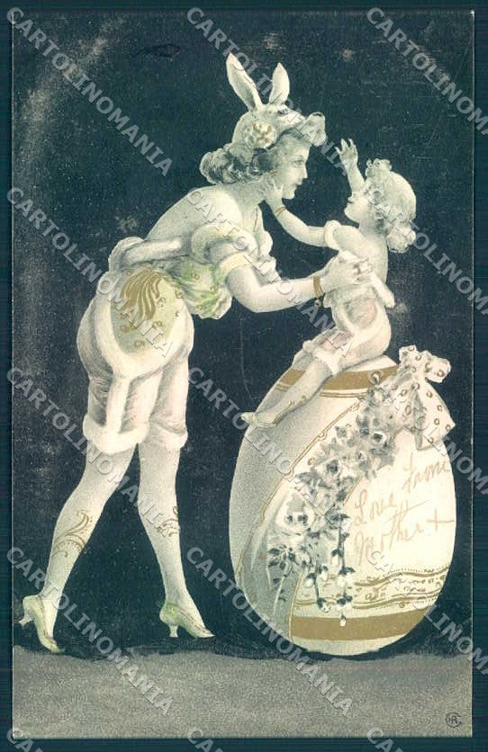 Artist Signed Geiger Easter Lady Egg Child cartolina postcard TW2358 – fronte