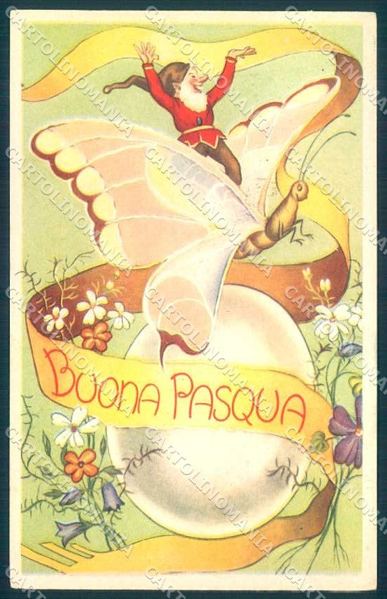 Greetings Easter Egg Gnome Butterfly serie 479-3 cartolina postcard TW2363 – fronte