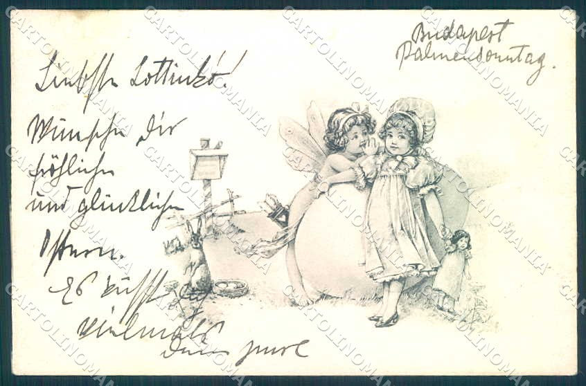 Greetings Easter Fairy Hare Egg Child Doll serie 18 cartolina postcard TW2368 – fronte