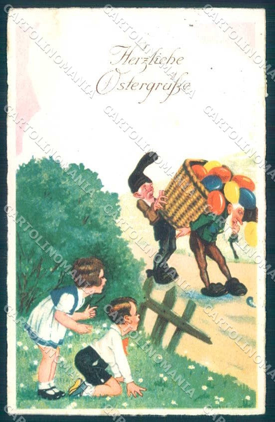 Greetings Easter Gnome Egg Children WSSB 9319 ABRADED CREASES postcard TW2377 – fronte