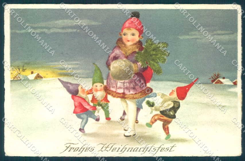 Greetings Christmas Gnome Child Girl serie Begro 8467 cartolina postcard TW2380 – fronte