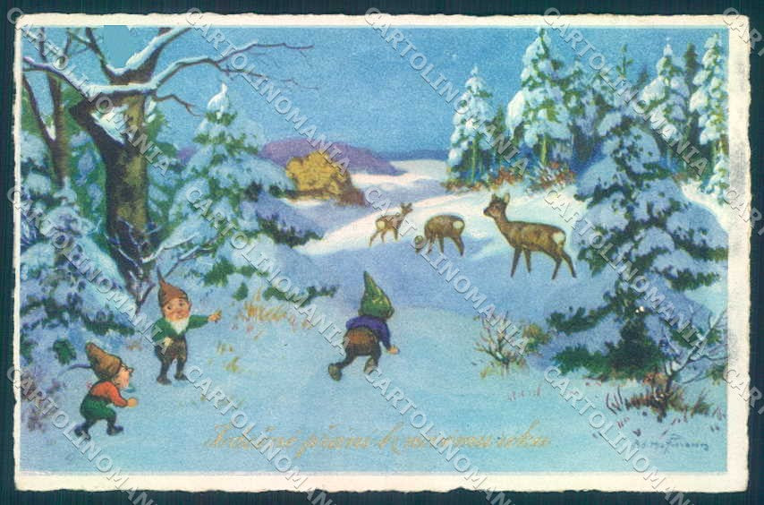 Artist Signed Hoffman Christmas Winter Landscape Gnome Roe WSSB 8085 pc TW2381 – fronte