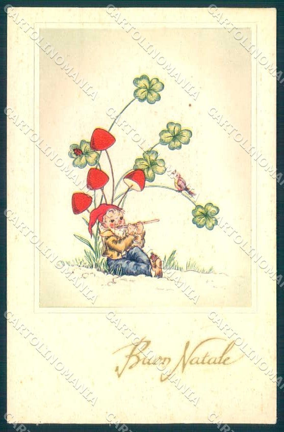 Greetings Christmas Gnome Mushroom Four Leaf Clover serie 4287 postcard TW2383 – fronte